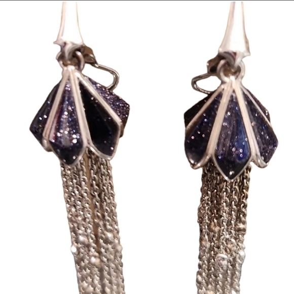 STEPHEN Webster Blue Goldstone Chain Drop Earrings - Picture 2 of 6
